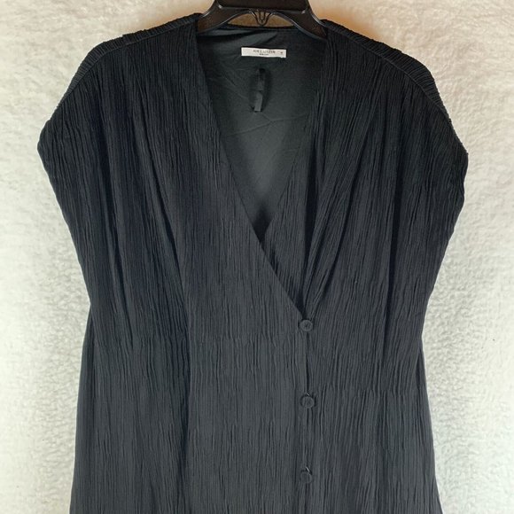 MM. LaFleur A-Line Dress Women's 14 Black Stretch Pleated Asymmetric Button 8173 - Picture 2 of 10